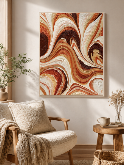Rust Swirl Wall Art - Wall Art Decor - close-up - earth tone art print, cream brown wall decor