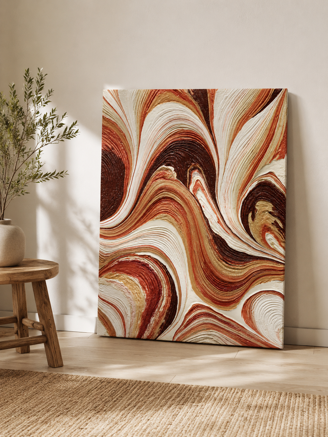 Rust Swirl Wall Art - Wall Art Decor - alternate angle - earth tone art print, cream brown wall decor