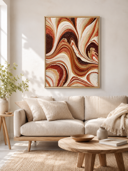 Rust Swirl Wall Art - Wall Art Decor - detail view - earth tone art print, cream brown wall decor