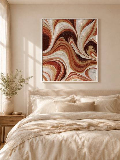 Rust Swirl Wall Art - Wall Art Decor - lifestyle shot - earth tone art print, cream brown wall decor