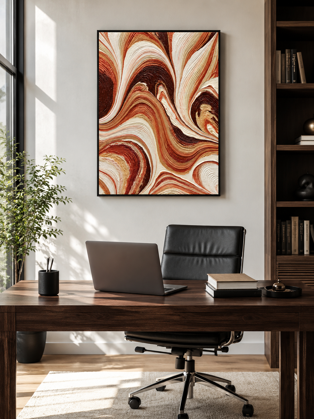 Rust Swirl Wall Art - Wall Art Decor - close-up - earth tone art print, cream brown wall decor