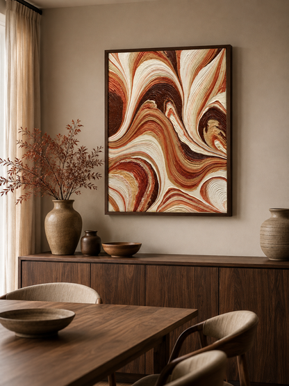 Rust Swirl Wall Art - Wall Art Decor - alternate angle - earth tone art print, cream brown wall decor