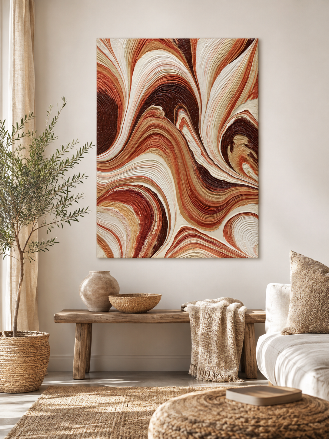 Rust Swirl Wall Art - Wall Art Decor - packaging - earth tone art print, cream brown wall decor