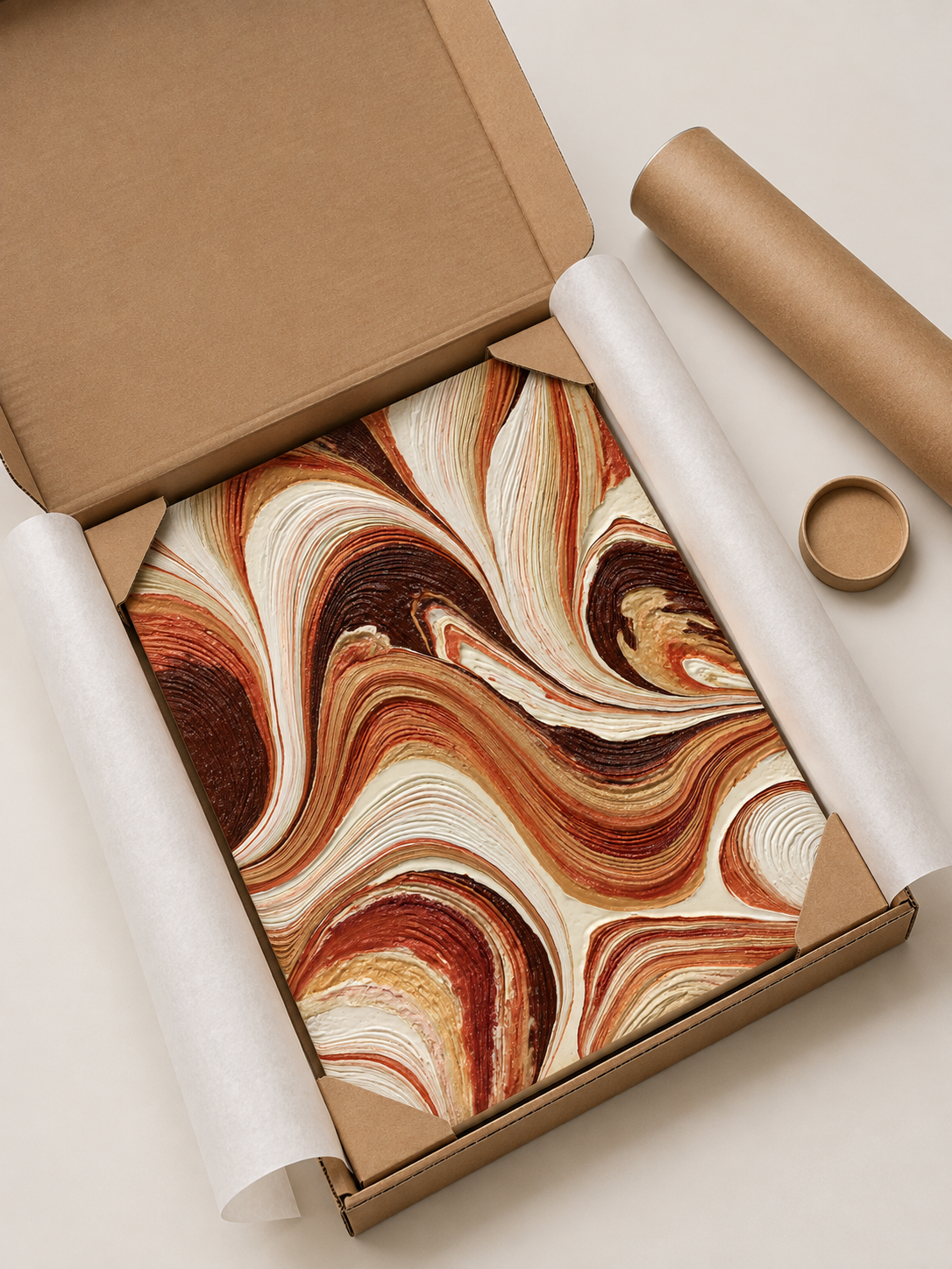 Rust Swirl Wall Art - Wall Art Decor - lifestyle shot - earth tone art print, cream brown wall decor