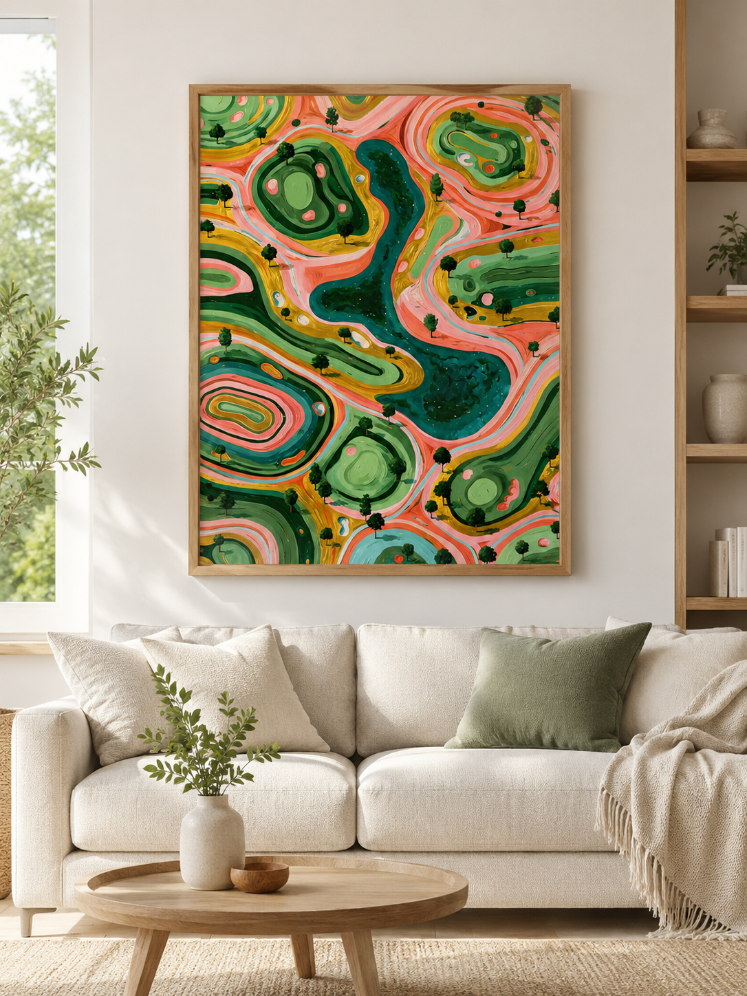 Sage Coral Abstract Wall Art - Wall Art Decor - detail view - sage coral abstract wall art, organic landscape art print