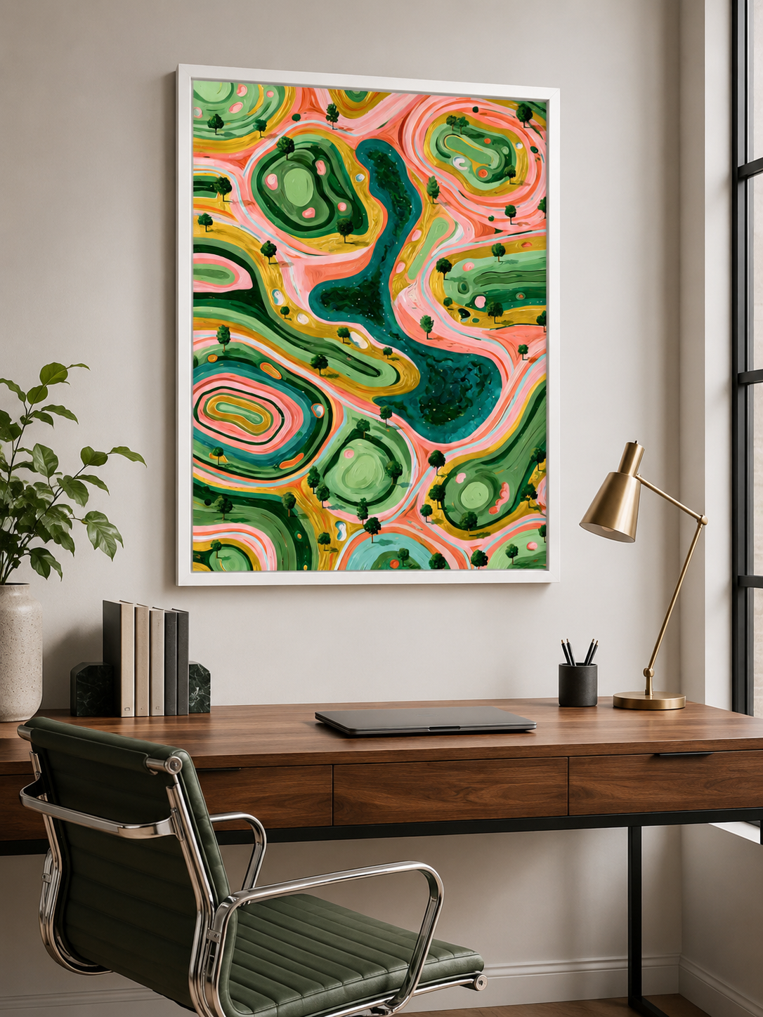Sage Coral Abstract Wall Art - Wall Art Decor - close-up - sage coral abstract wall art, organic landscape art print
