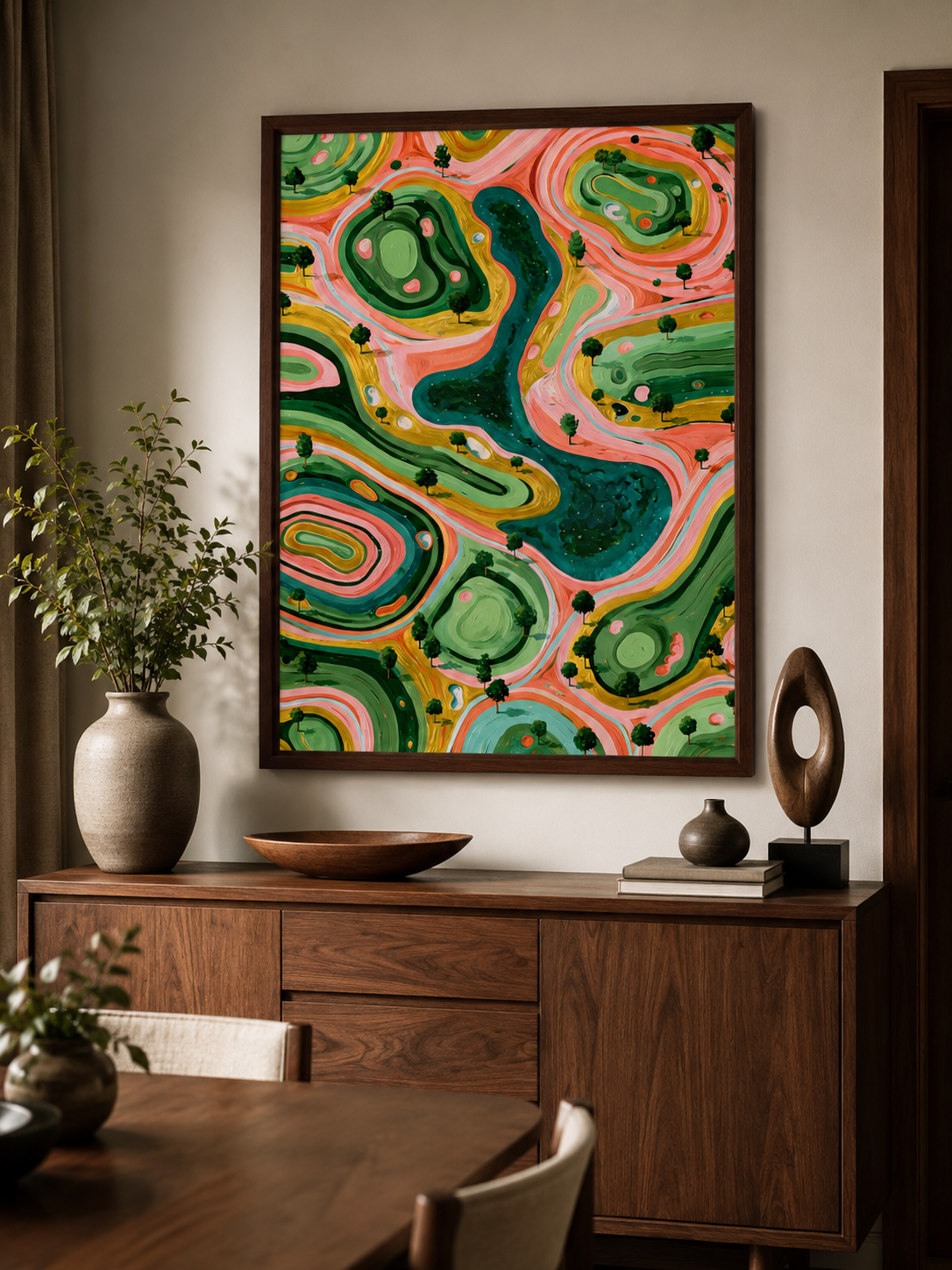 Sage Coral Abstract Wall Art - Wall Art Decor - alternate angle - sage coral abstract wall art, organic landscape art print