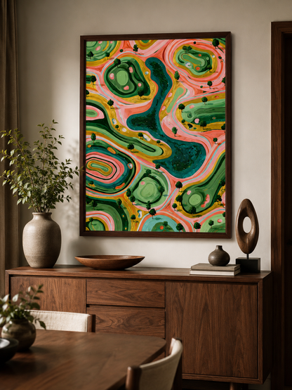Sage Coral Abstract Wall Art - Wall Art Decor - alternate angle - sage coral abstract wall art, organic landscape art print