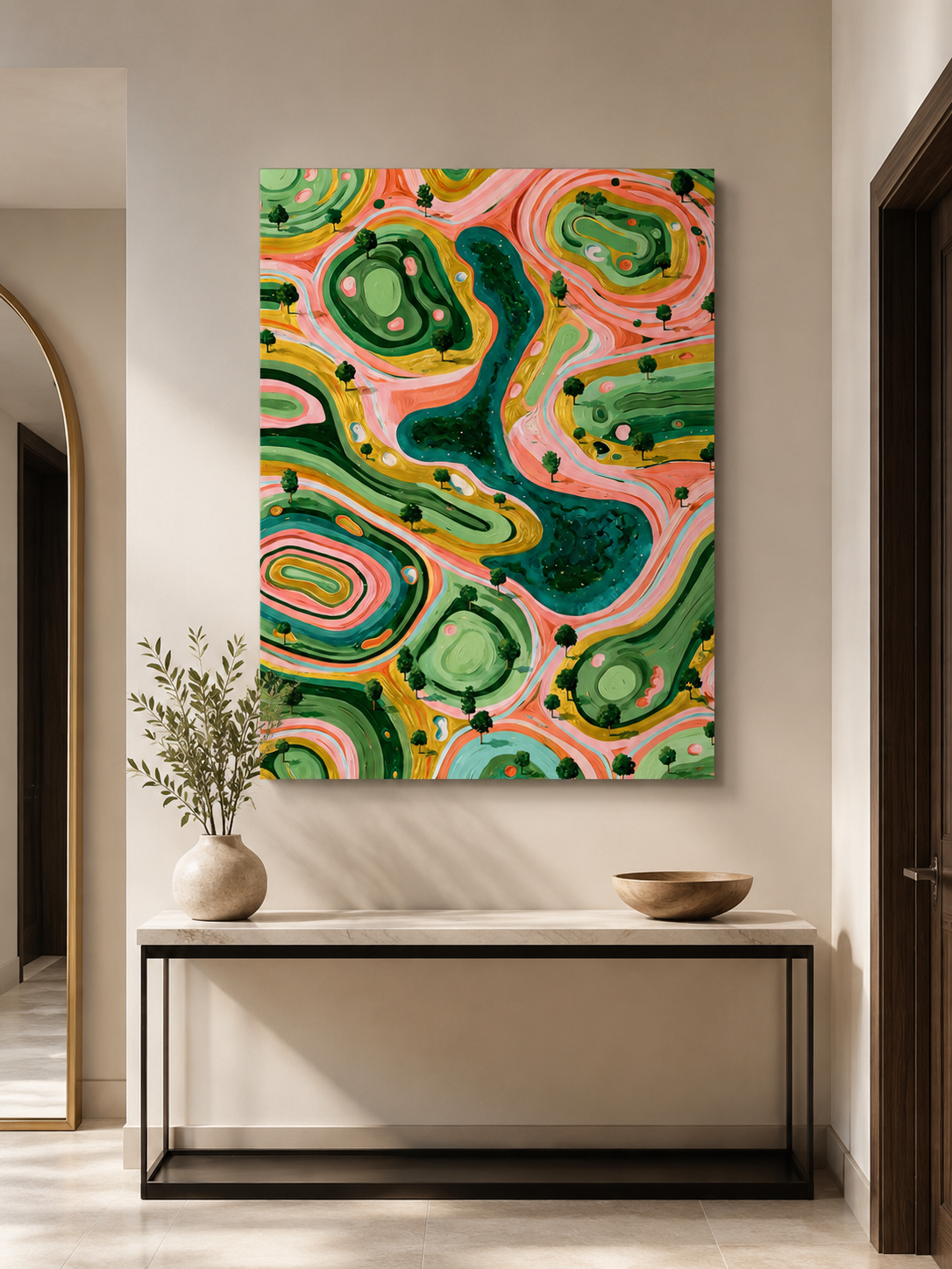 Sage Coral Abstract Wall Art - Wall Art Decor - packaging - sage coral abstract wall art, organic landscape art print