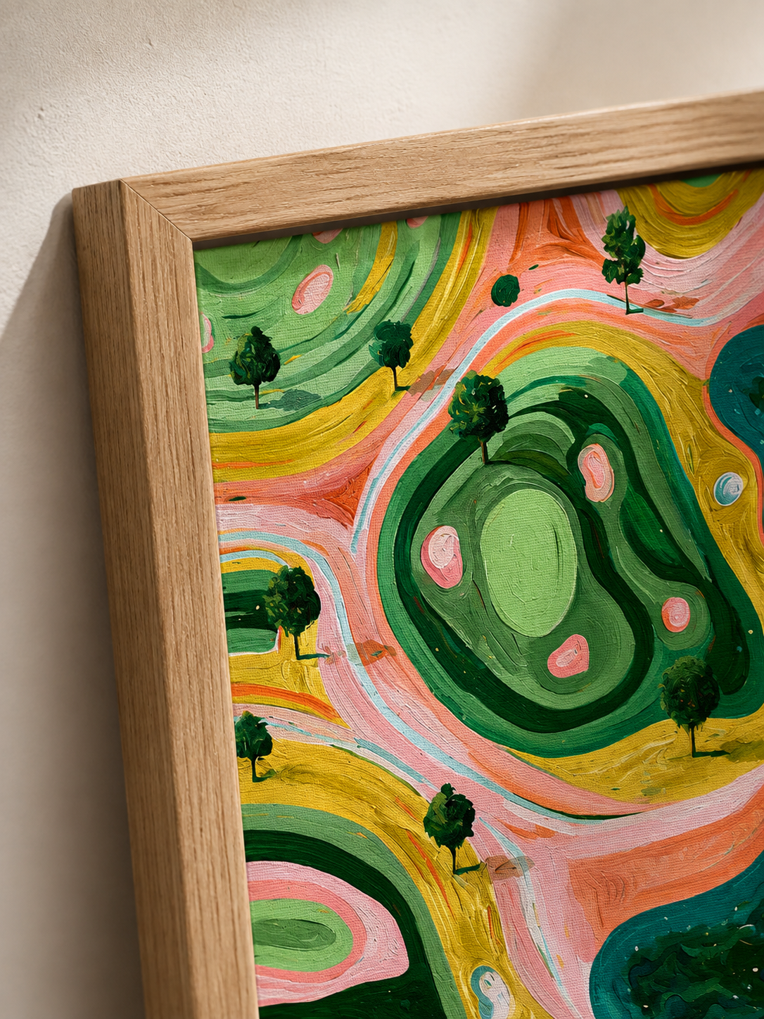 Sage Coral Abstract Wall Art - Wall Art Decor - front view - sage coral abstract wall art, organic landscape art print
