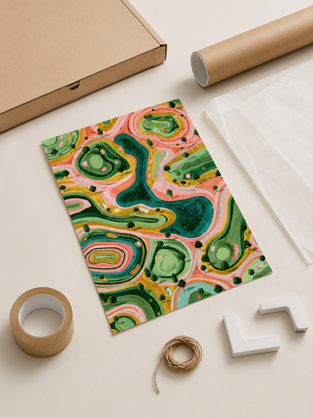 Sage Coral Abstract Wall Art - Wall Art Decor - detail view - sage coral abstract wall art, organic landscape art print