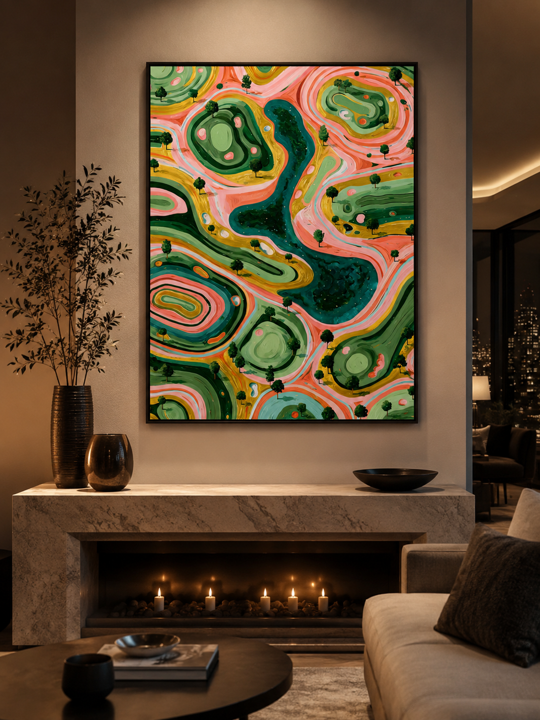 Sage Landscape Wall Art - Wall Art Decor - alternate angle - sage landscape wall art, coral landscape art print