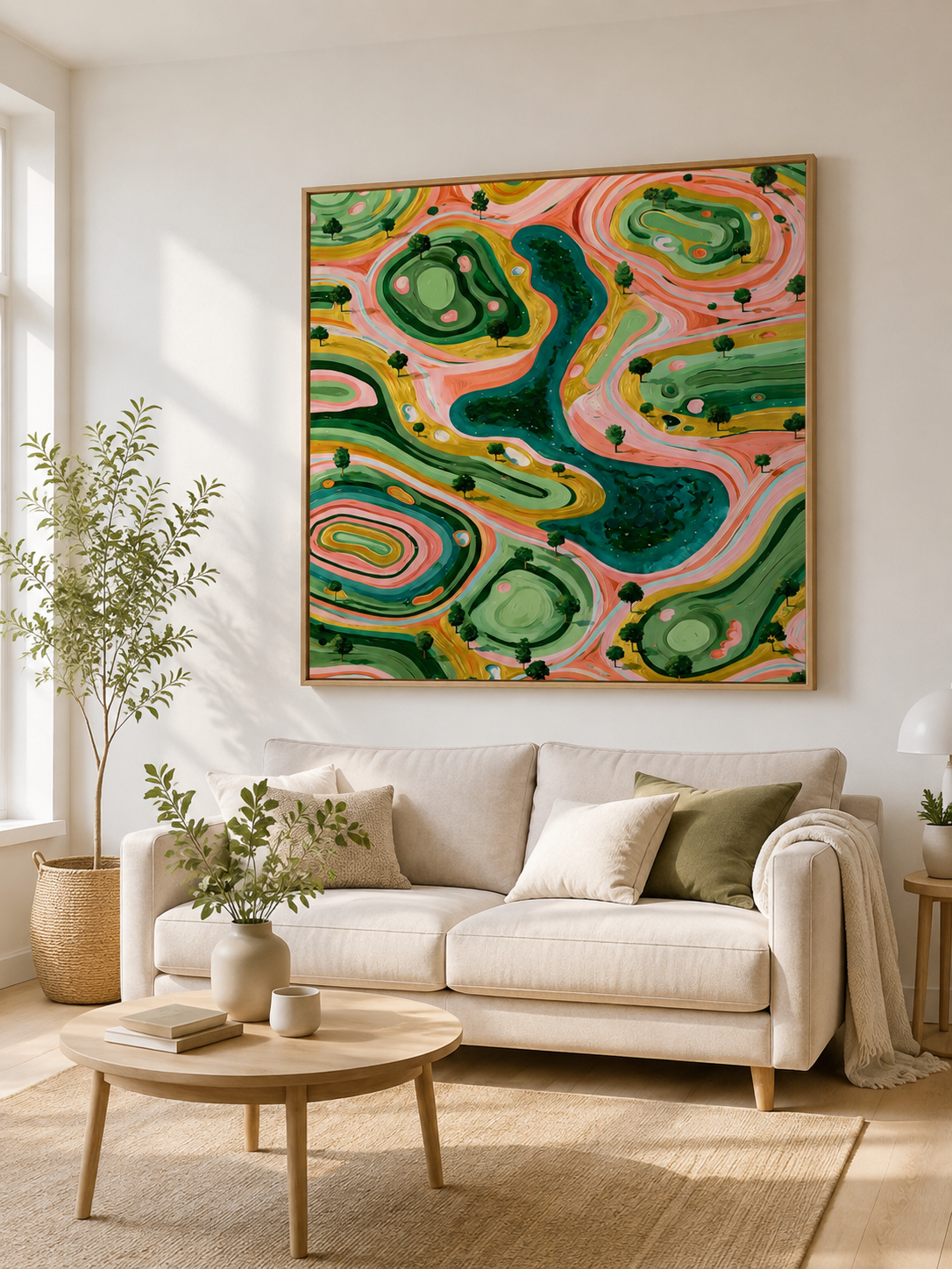 Sage Landscape Wall Art - Wall Art Decor - detail view - sage landscape wall art, coral landscape art print