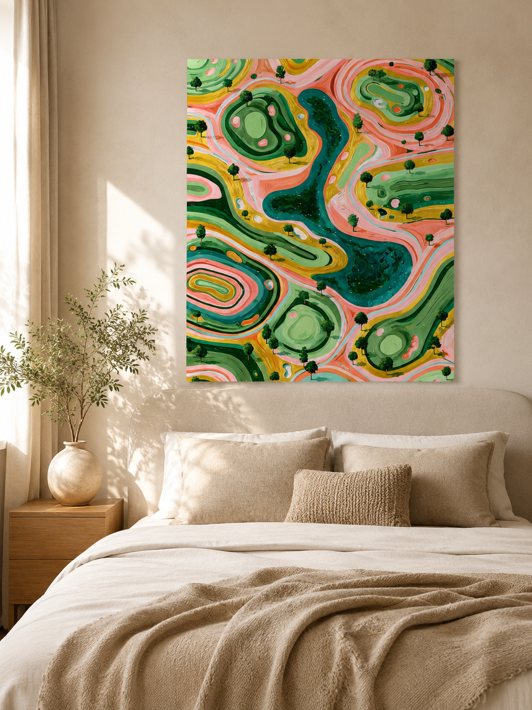 Sage Landscape Wall Art - Wall Art Decor - lifestyle shot - sage landscape wall art, coral landscape art print