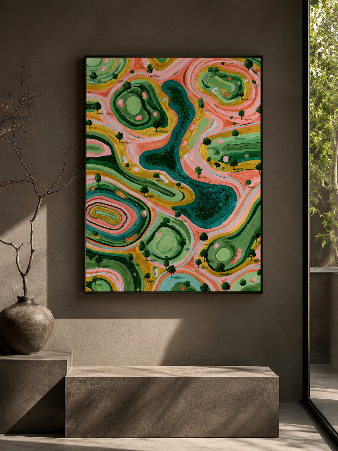 Sage Landscape Wall Art - Wall Art Decor - front view - sage landscape wall art, coral landscape art print