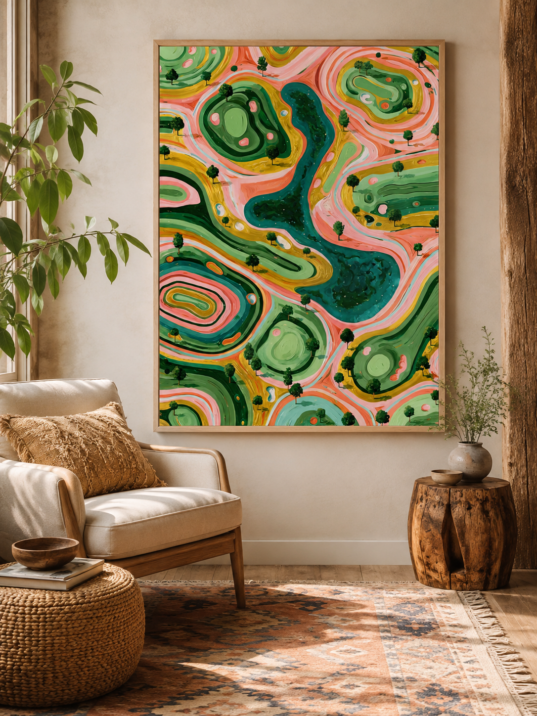 Sage Landscape Wall Art - Wall Art Decor - detail view - sage landscape wall art, coral landscape art print