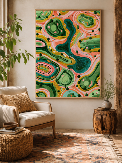 Sage Landscape Wall Art - Wall Art Decor - detail view - sage landscape wall art, coral landscape art print