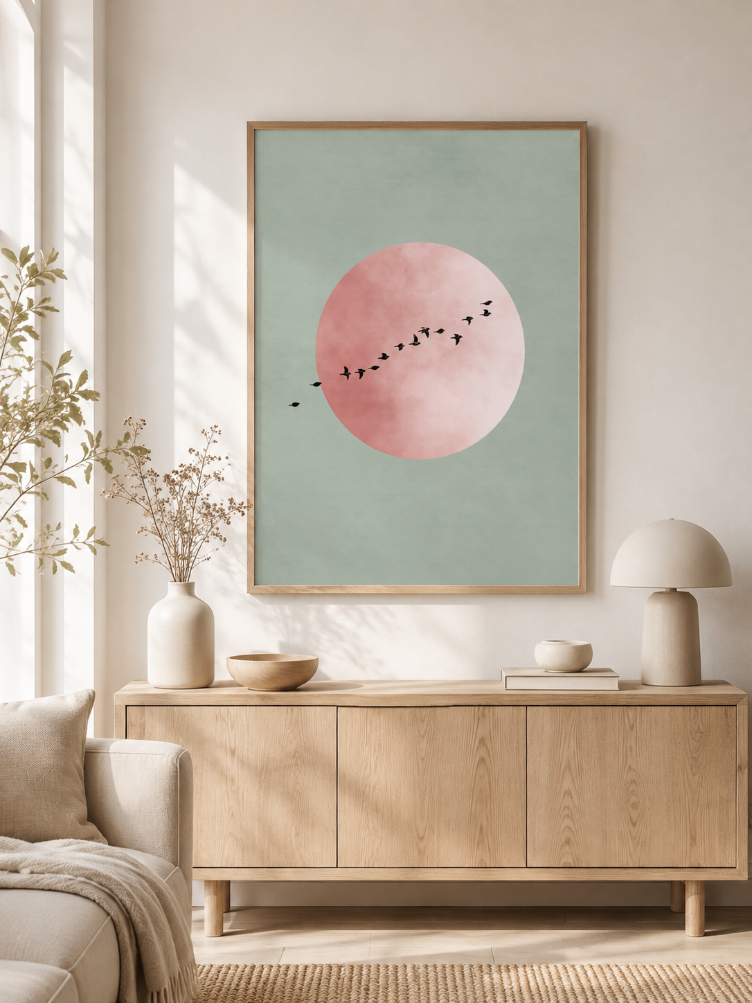 Sage Minimalist Wall Art - Wall Art Decor - close-up - sage minimalist wall art, blush pink wall decor