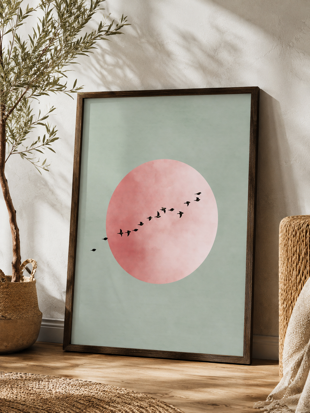 Sage Minimalist Wall Art - Wall Art Decor - detail view - sage minimalist wall art, blush pink wall decor