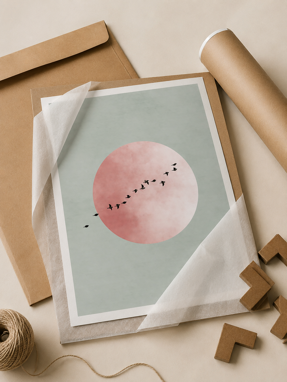 Sage Minimalist Wall Art - Wall Art Decor - lifestyle shot - sage minimalist wall art, blush pink wall decor