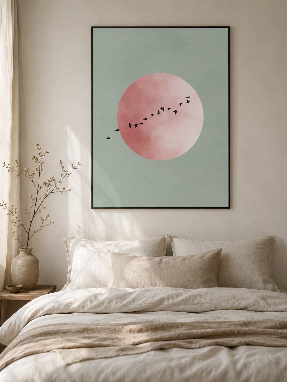 Sage Minimalist Wall Art - Wall Art Decor - close-up - sage minimalist wall art, blush pink wall decor