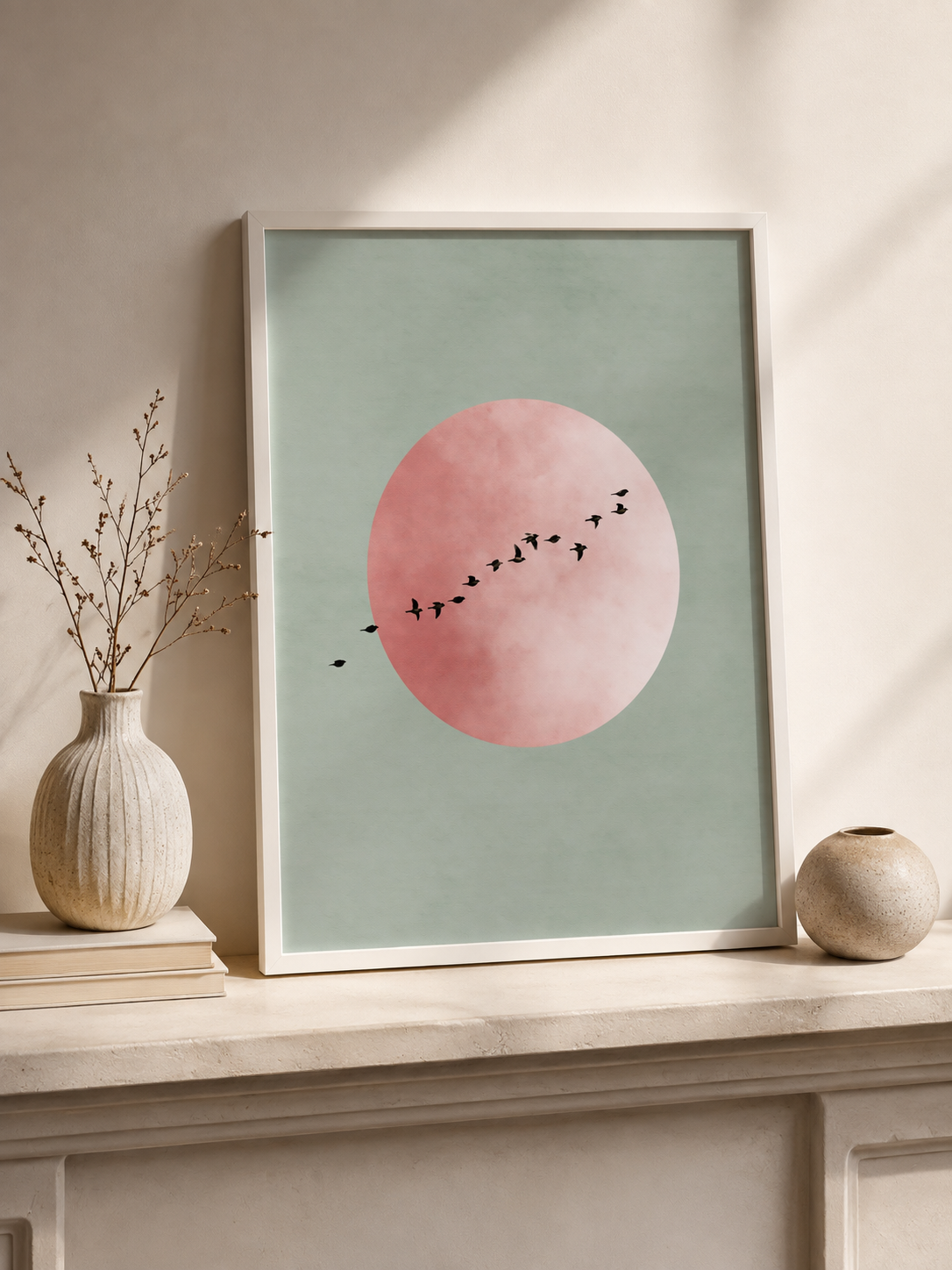 Sage Minimalist Wall Art - Wall Art Decor - alternate angle - sage minimalist wall art, blush pink wall decor