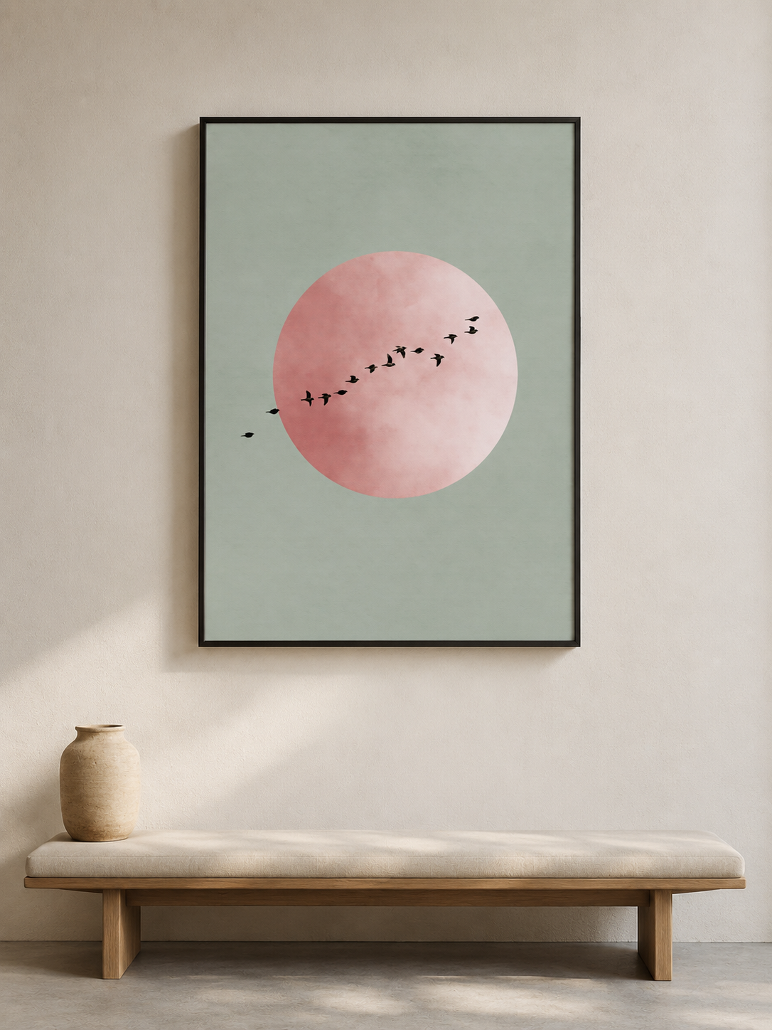 Sage Minimalist Wall Art - Wall Art Decor - front view - sage minimalist wall art, blush pink wall decor