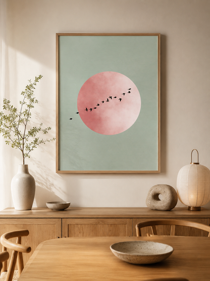 Sage Minimalist Wall Art - Wall Art Decor - lifestyle shot - sage minimalist wall art, blush pink wall decor