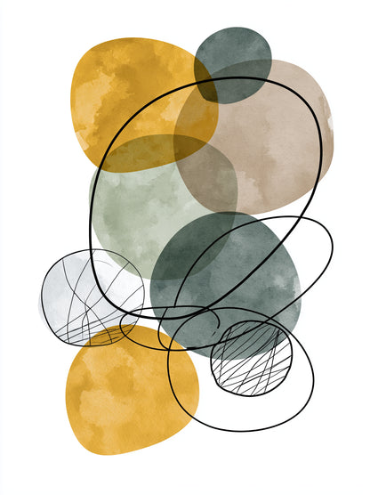 Sage Mustard Abstract Wall Art - Wall Art Decor - front view - sage mustard abstract wall art, mustard abstract art print