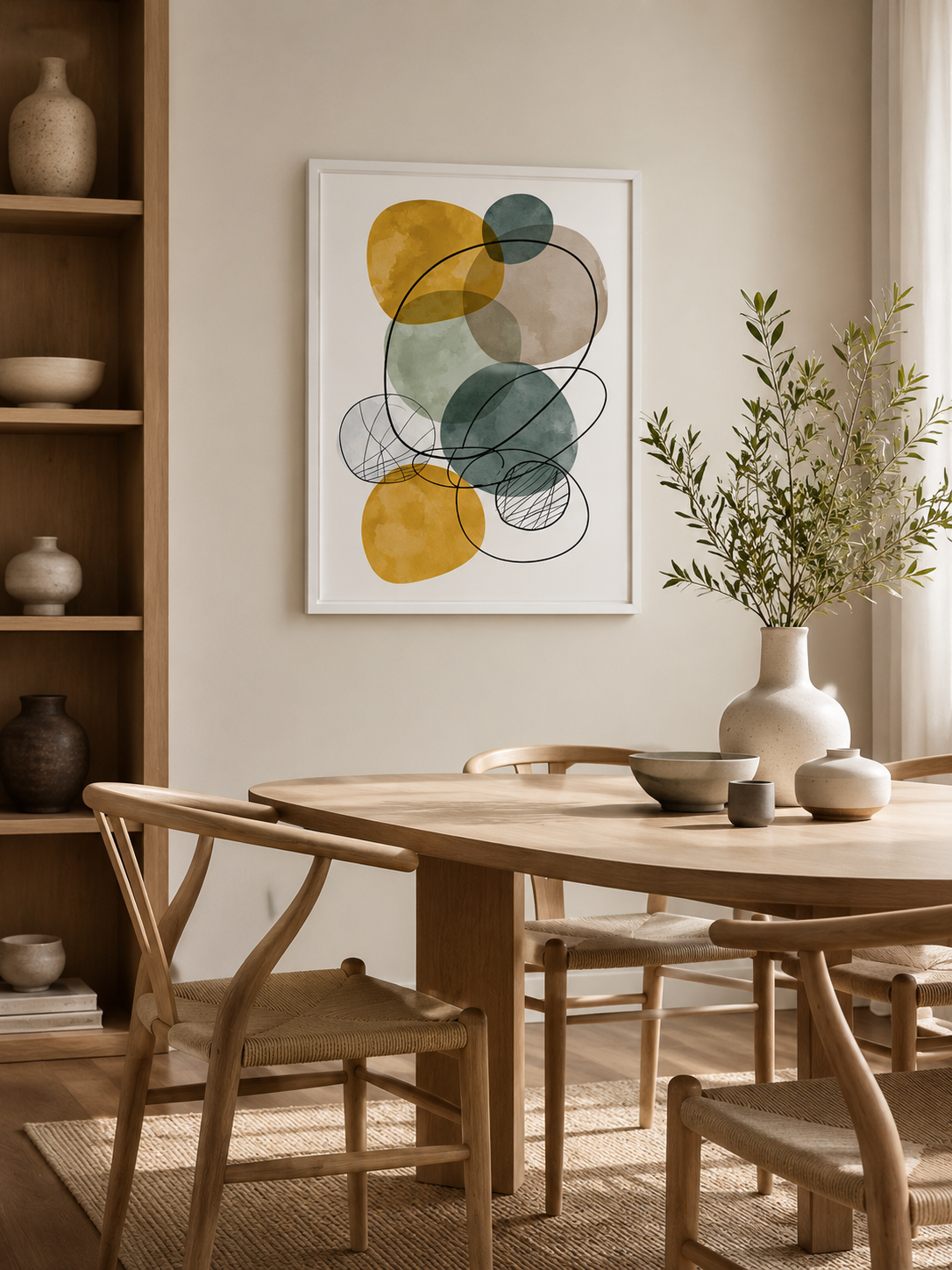 Sage Mustard Abstract Wall Art - Wall Art Decor - close-up - sage mustard abstract wall art, mustard abstract art print