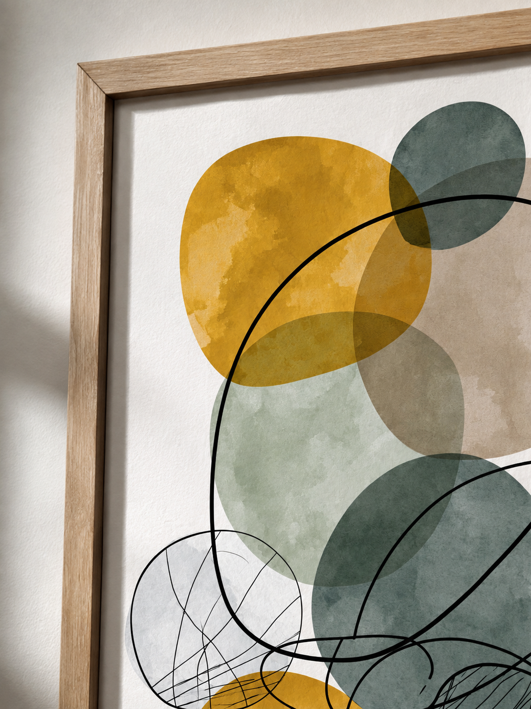 Sage Mustard Abstract Wall Art - Wall Art Decor - lifestyle shot - sage mustard abstract wall art, mustard abstract art print