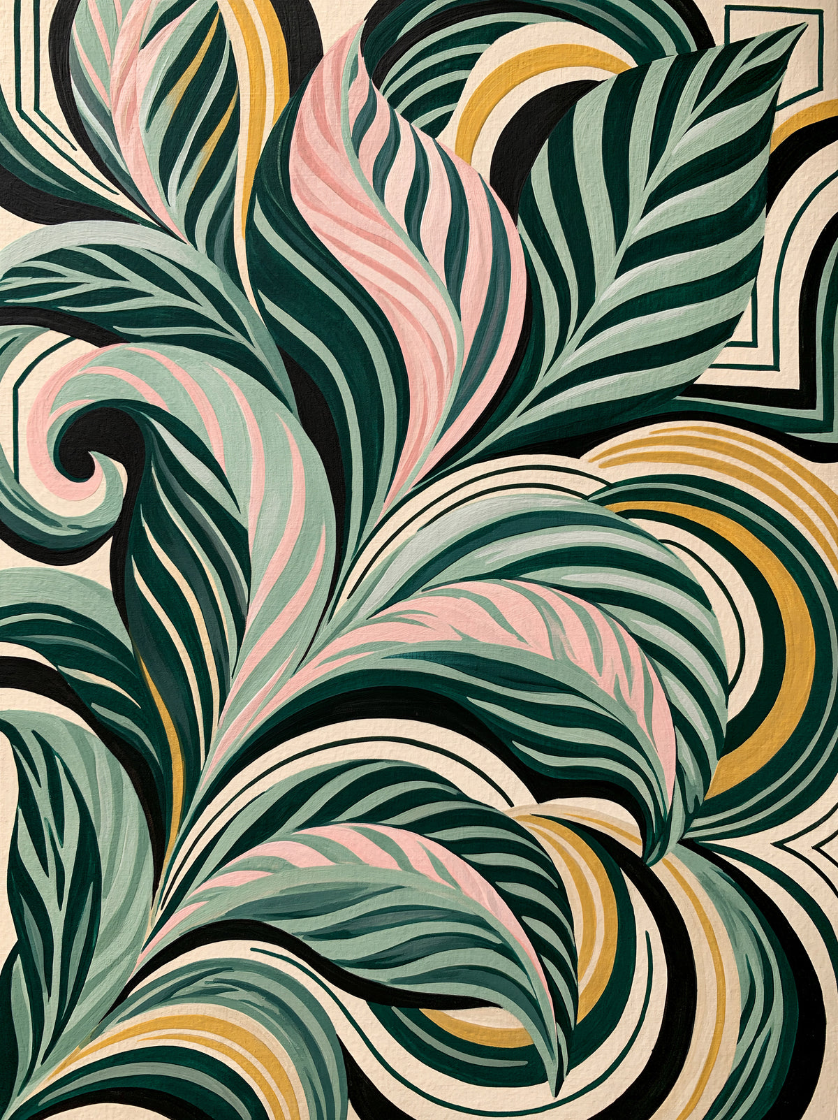 Sage Spiral Frond Wall Art - Wall Art Decor - front view - sage abstract wall art, sage botanical decor