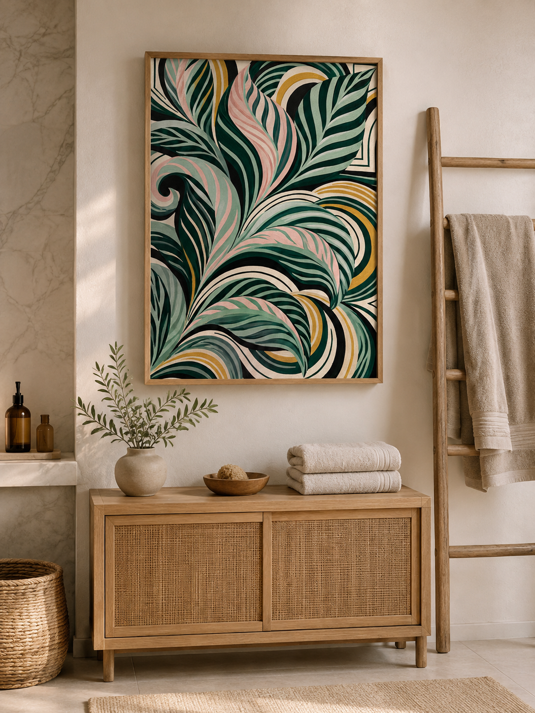 Sage Spiral Frond Wall Art - Wall Art Decor - alternate angle - sage abstract wall art, sage botanical decor