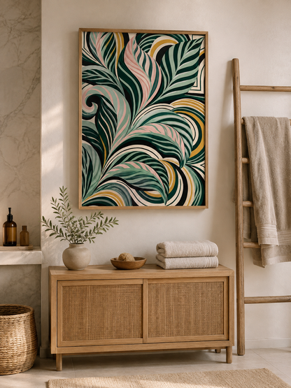 Sage Spiral Frond Wall Art - Wall Art Decor - alternate angle - sage abstract wall art, sage botanical decor