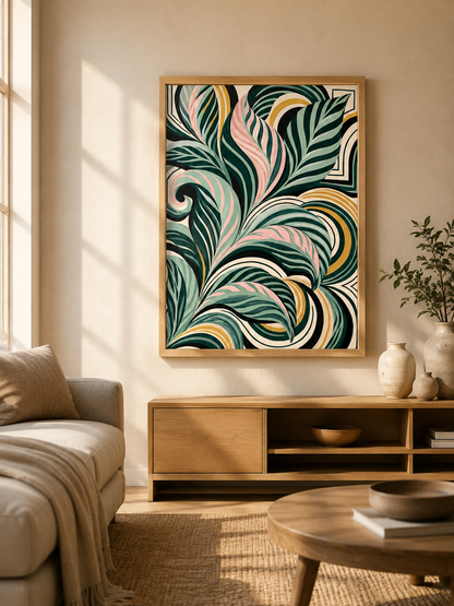 Sage Spiral Frond Wall Art - Wall Art Decor - detail view - sage abstract wall art, sage botanical decor