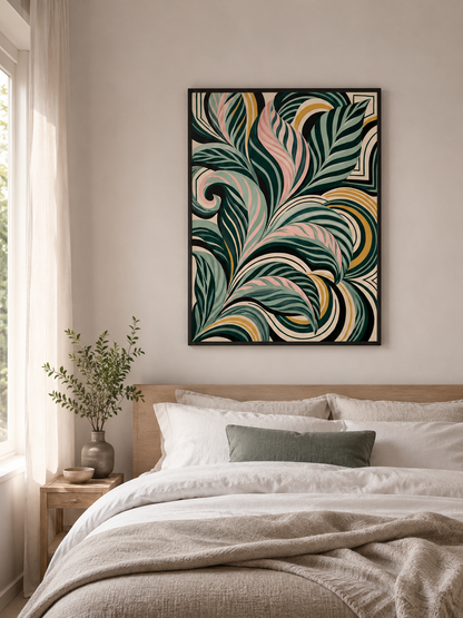 Sage Spiral Frond Wall Art - Wall Art Decor - lifestyle shot - sage abstract wall art, sage botanical decor