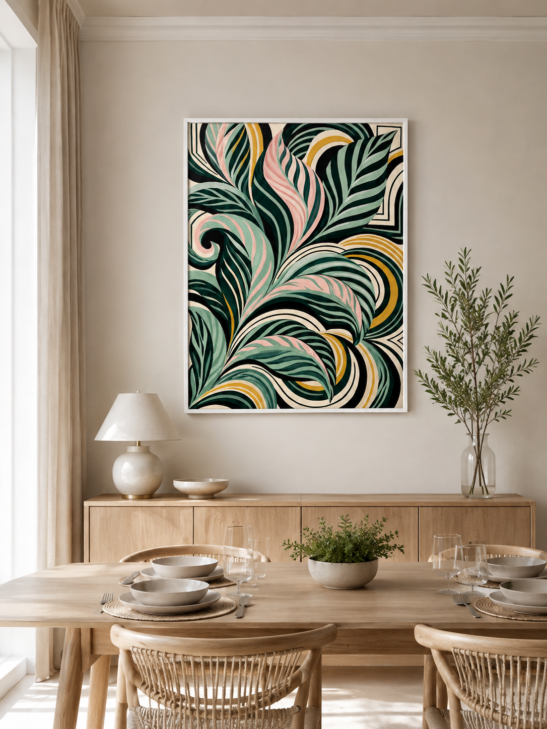 Sage Spiral Frond Wall Art - Wall Art Decor - close-up - sage abstract wall art, sage botanical decor