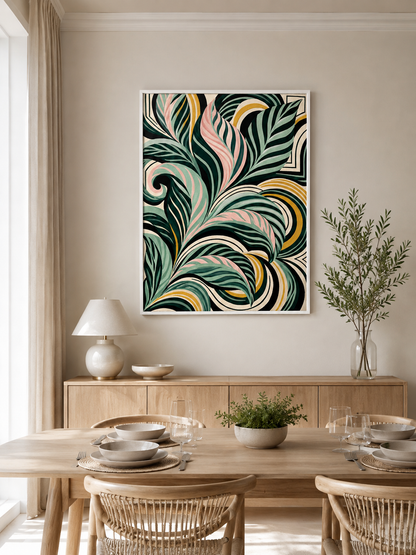 Sage Spiral Frond Wall Art - Wall Art Decor - close-up - sage abstract wall art, sage botanical decor