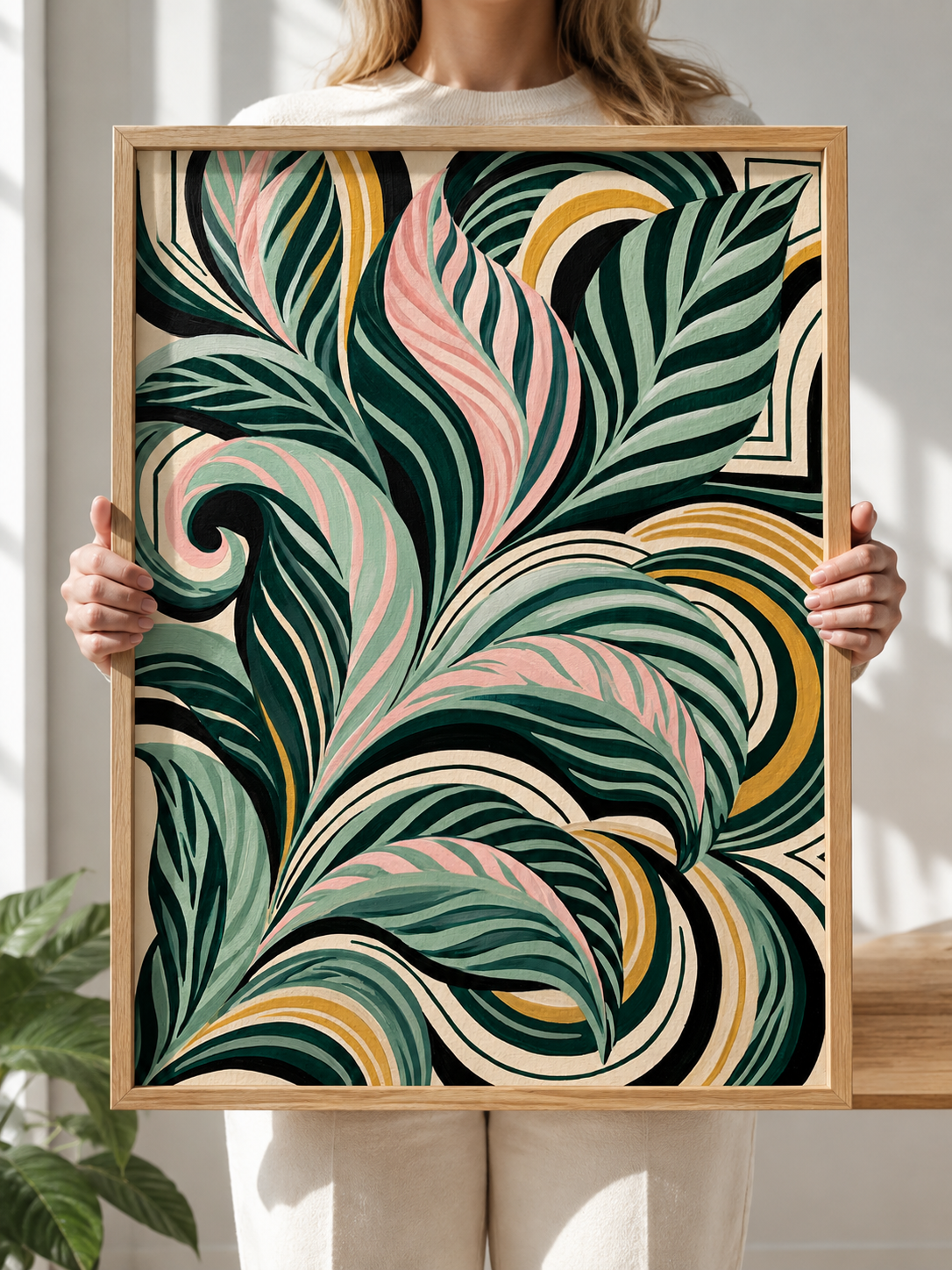 Sage Spiral Frond Wall Art - Wall Art Decor - packaging - sage abstract wall art, sage botanical decor