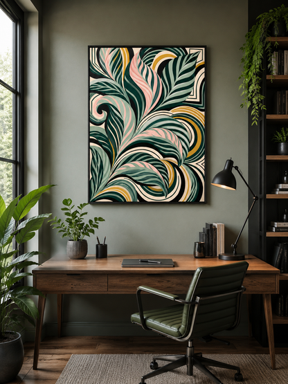 Sage Spiral Frond Wall Art - Wall Art Decor - front view - sage abstract wall art, sage botanical decor