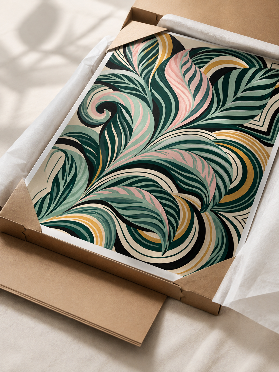 Sage Spiral Frond Wall Art - Wall Art Decor - lifestyle shot - sage abstract wall art, sage botanical decor