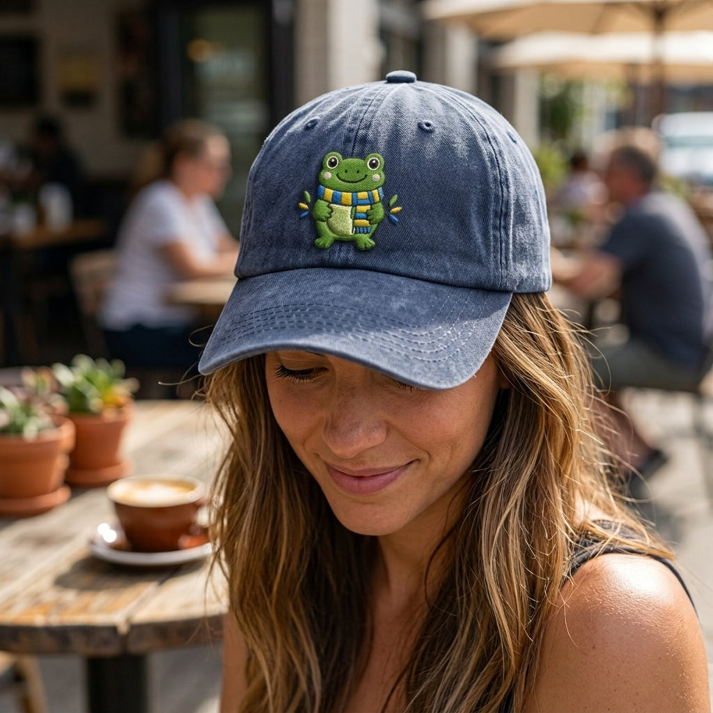 Scarf Frog Embroidered Washed Cap - Washed Cap - front view