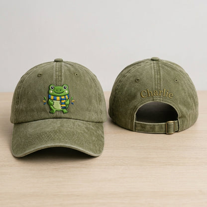 Scarf Frog Embroidered Washed Cap - Washed Cap - front view