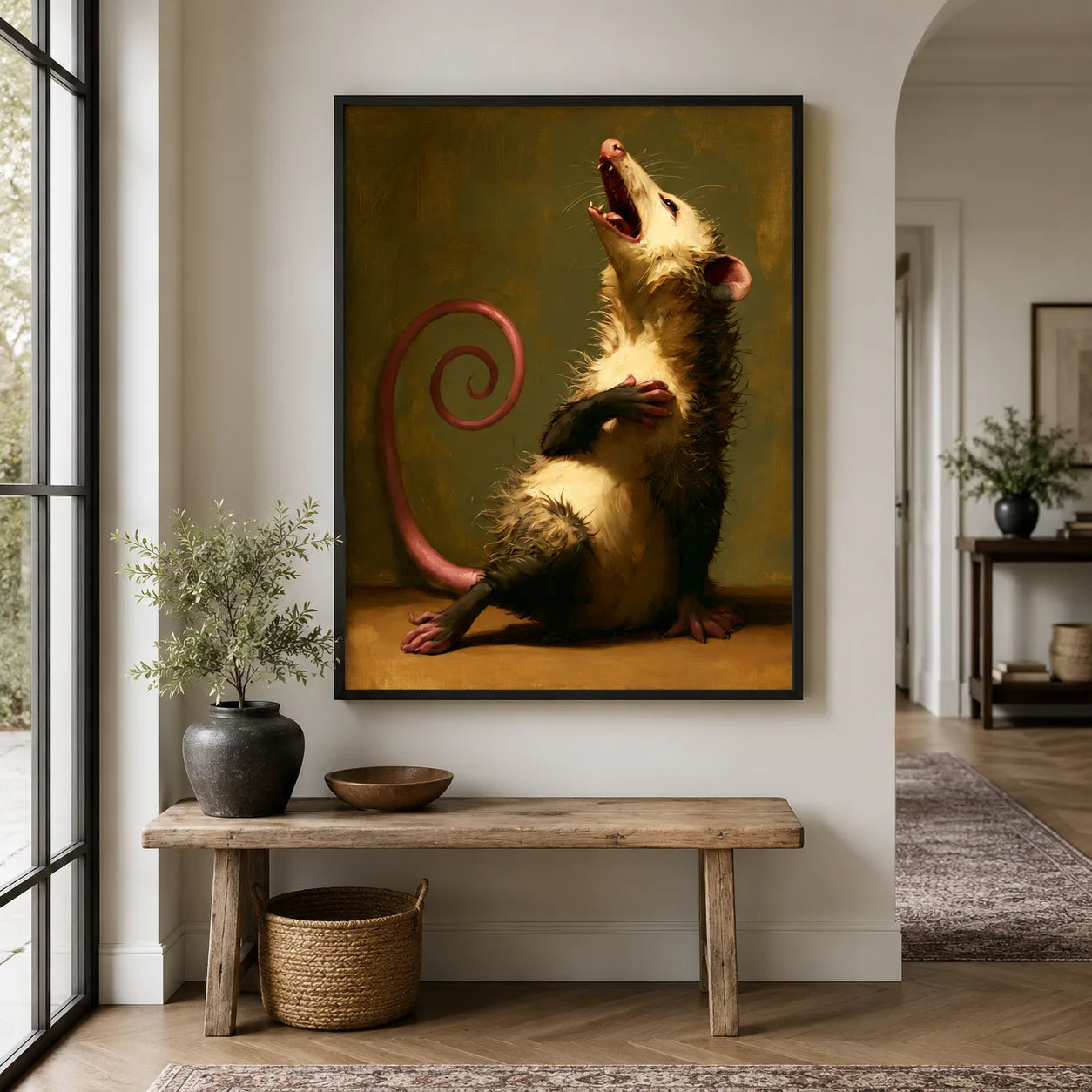 Screaming Opossum Oil Painting Wall Art Decor - Wall Art Decor - alternate angle