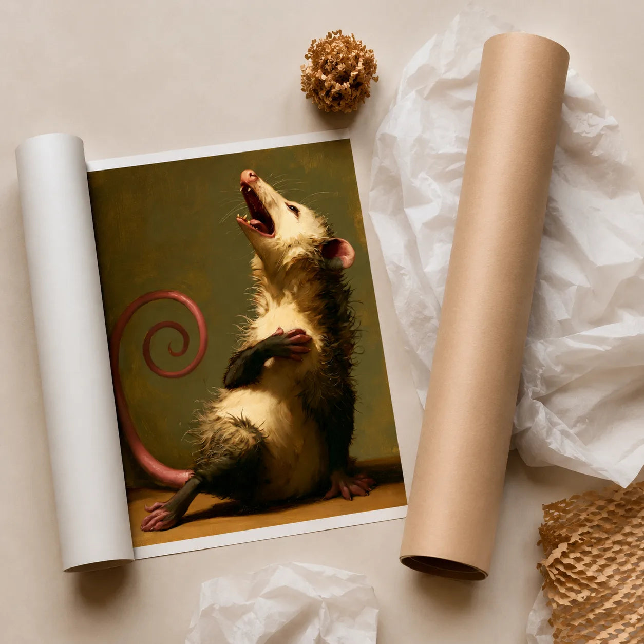 Screaming Opossum Oil Painting Wall Art Decor - Wall Art Decor - back view