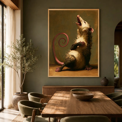 Screaming Opossum Oil Painting Wall Art Decor - Wall Art Decor - close up