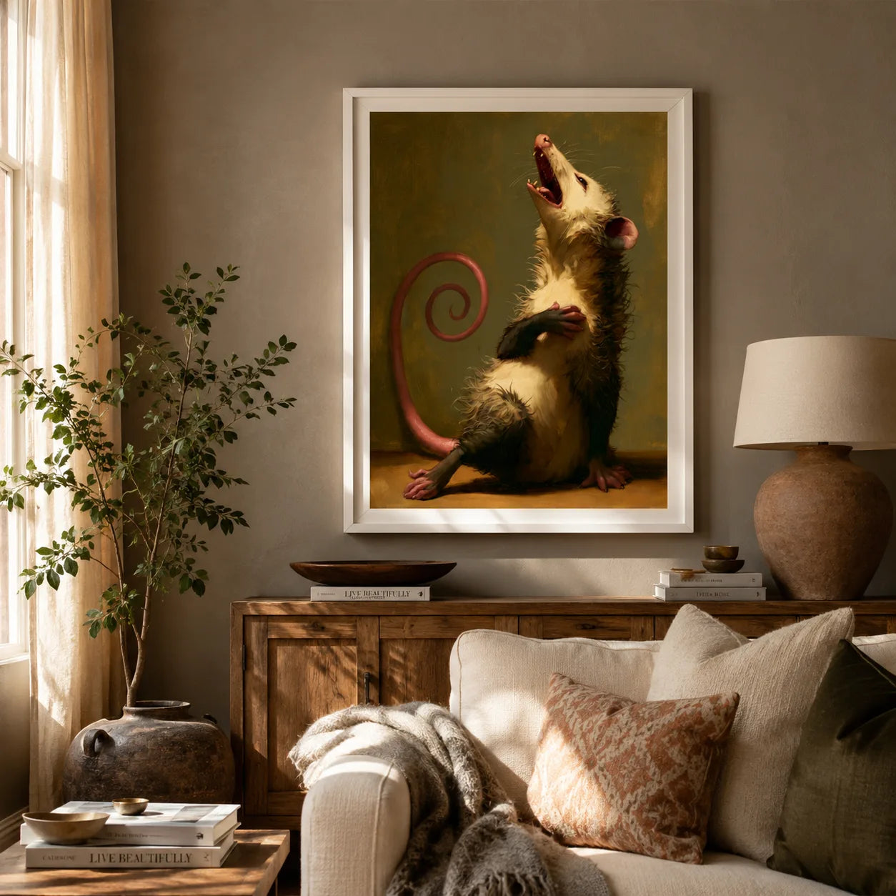 Screaming Opossum Oil Painting Wall Art Decor - Wall Art Decor - in use