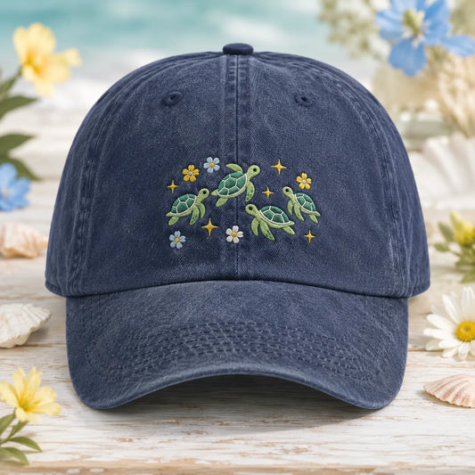 Sea Turtle Embroidered Washed Cap - washed cap - front view