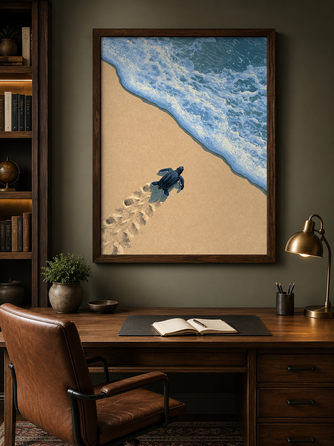 Sea Turtle Wall Art - Wall Art Decor - alternate angle - sea turtle art print, coastal turtle wall decor