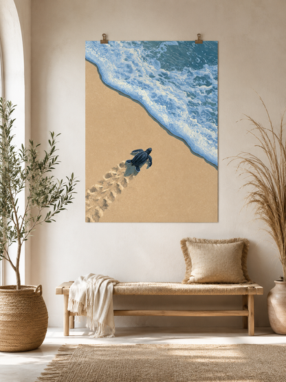 Sea Turtle Wall Art - Wall Art Decor - detail view - sea turtle art print, coastal turtle wall decor